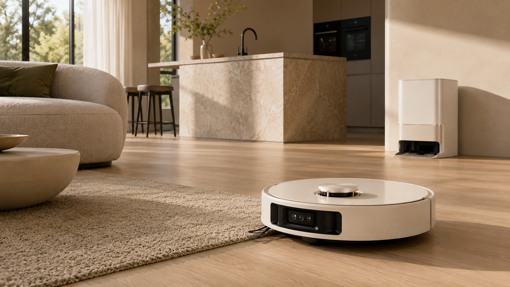 Robot vacuum cleaning a modern living space